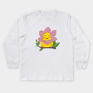 Easter baby chicken, flower chick, spring baby, happy Easter, face mask for girl, my first Easter Kids Long Sleeve T-Shirt